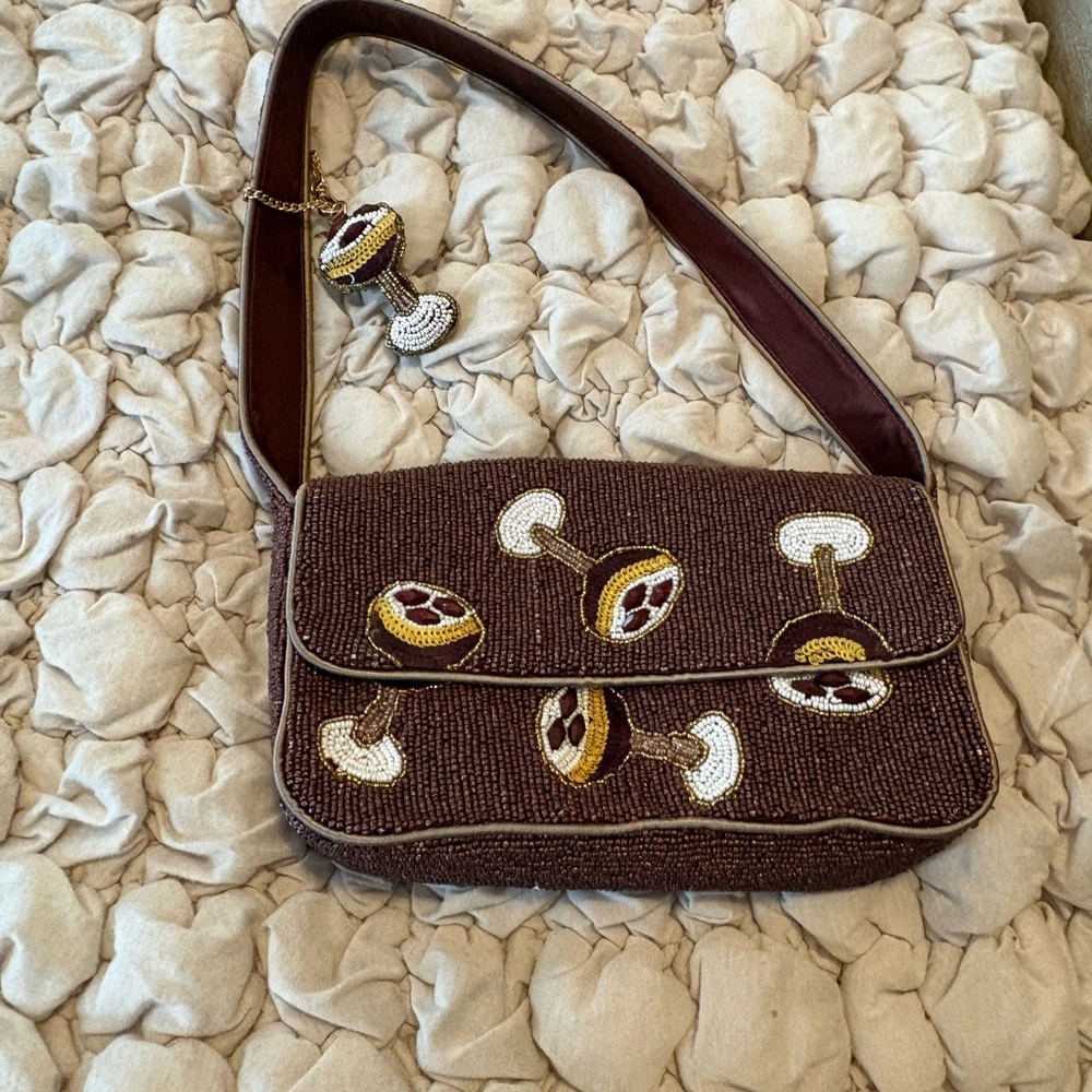 Espresso beaded bag,  carried only once with charm. 10x6x2